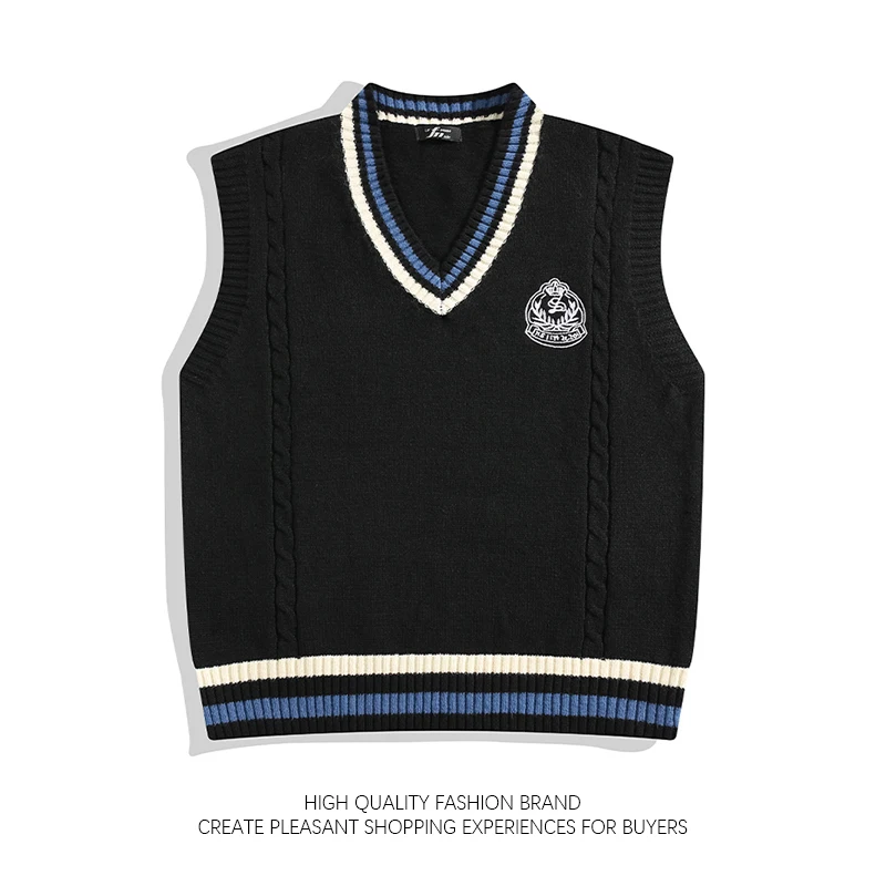 

British Campus Style Striped V-neck Thickened Vest Men's Autumn Winter Warm Inner Sleeveless Sweater Women BF Style Knitted Vest