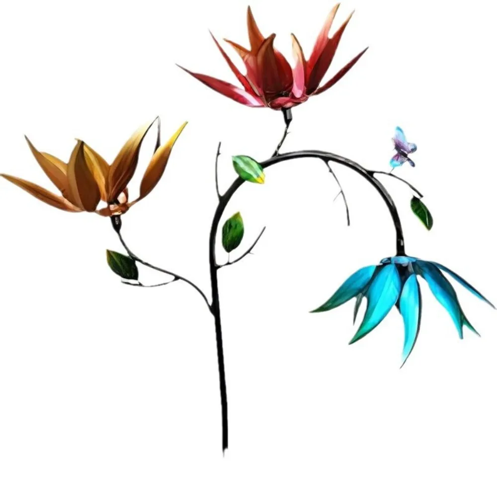Garden Stake Metal Wind Spinner Creative with Spinning Flowers Gardening Plug Durable Wind Rotator Courtyard