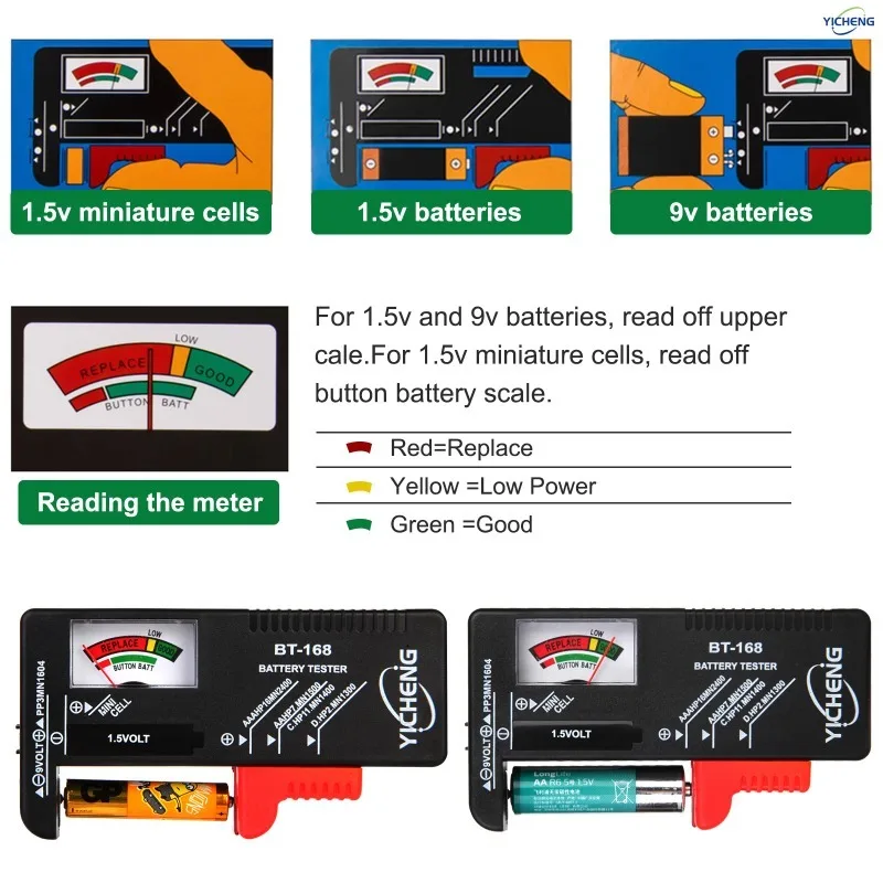 Battery Tester Button Battery Universal Battery Inspector BT-168D Digital BT-168 Pointer Convenient and Practical Life Tool