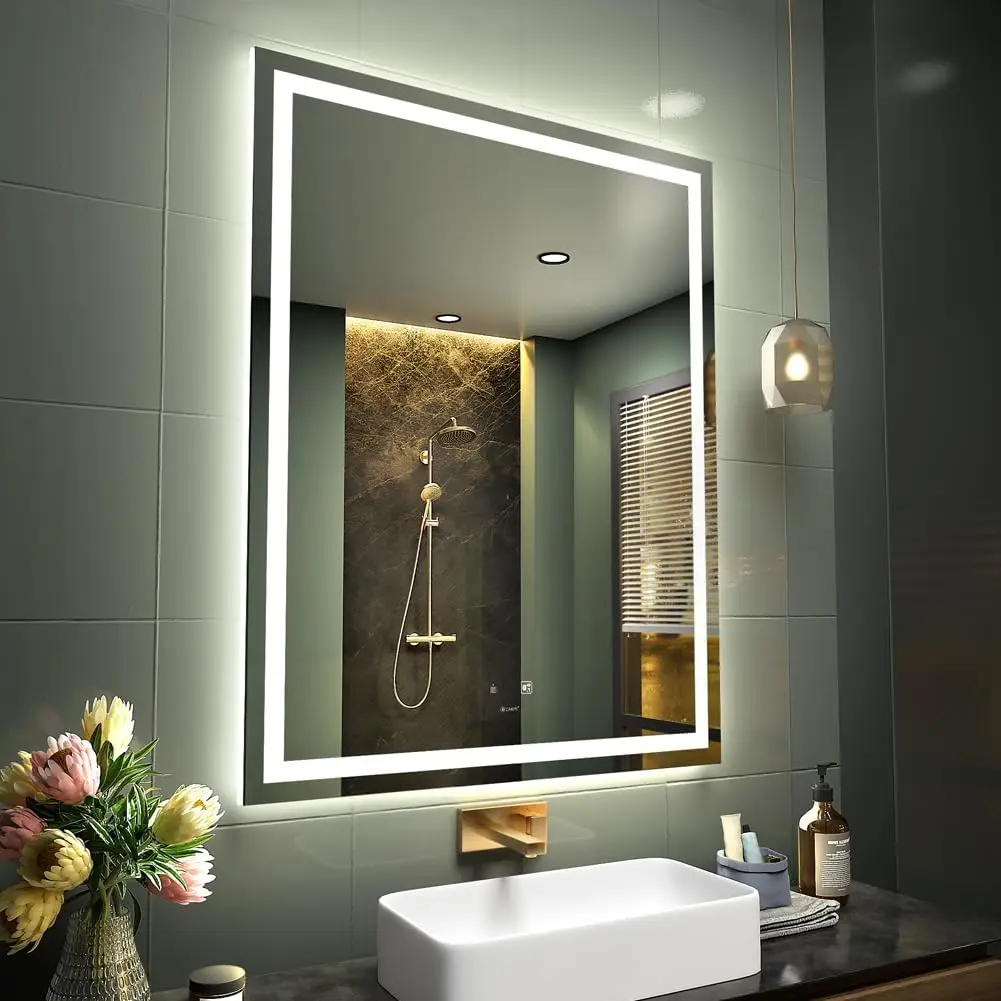 28 x 36 inch LED Bathroom Mirror Hand Wave Induction Vanity Mirror with Bluetooth Speaker Illuminated Dimmable Anti Fog