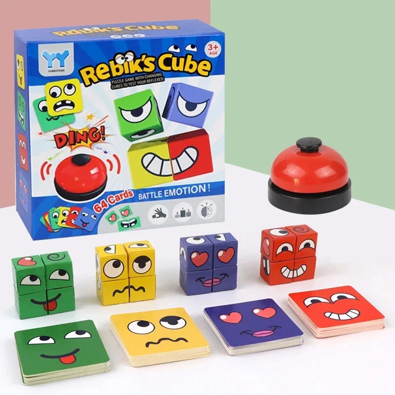 Early Education Toys Kids Face Change Expression Puzzle Building Blocks Montessori Cube Table Game Toy Children Gifts