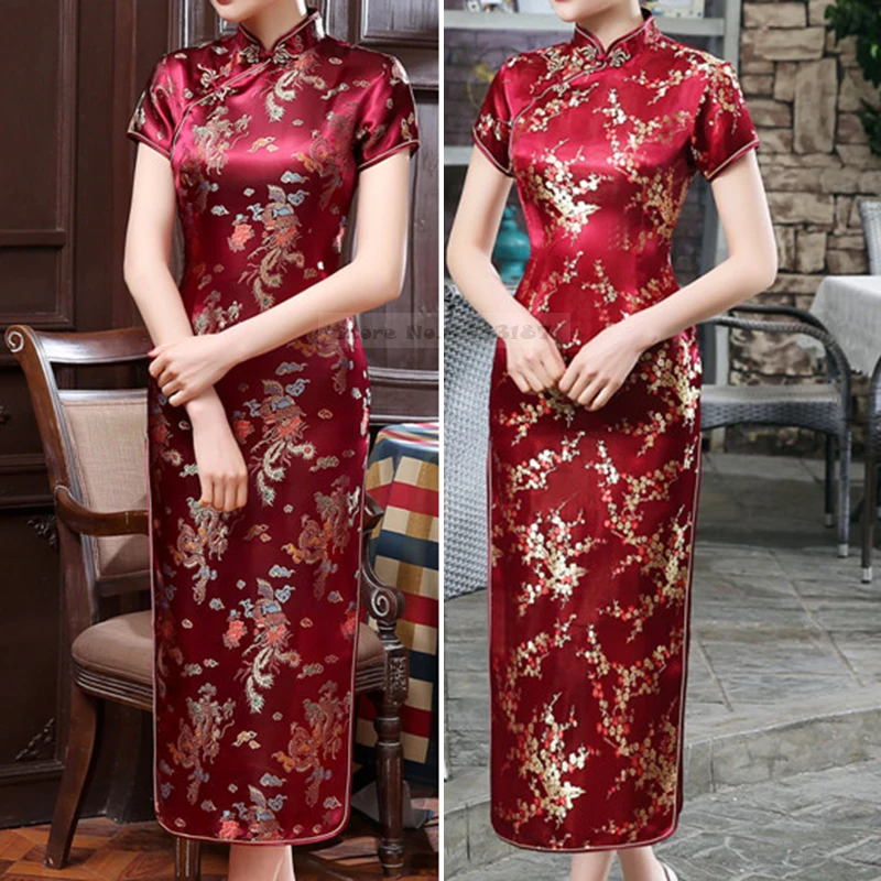 

Plus Size 3XL 6XL Satin Cheongsam Chinese Style Female Qipao Exquisite Classic Dragon Phoenix Chinese Dress Sexy Long Vestidos