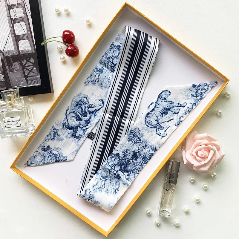 New Skinny Scarf Women Luxury Brand Small Silk Scarves Print Hair Band Headband Wrap Bag Handle Ribbon Lady Neck Scarf Shawl 4