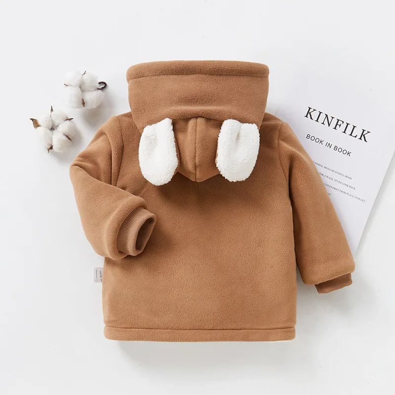 Baby Coat Autumn Winter New Hooded Children's Clothing Plush Warm Baby Clothes Boys Girls Solid Cotton Clothing Tops Ropa Bebe