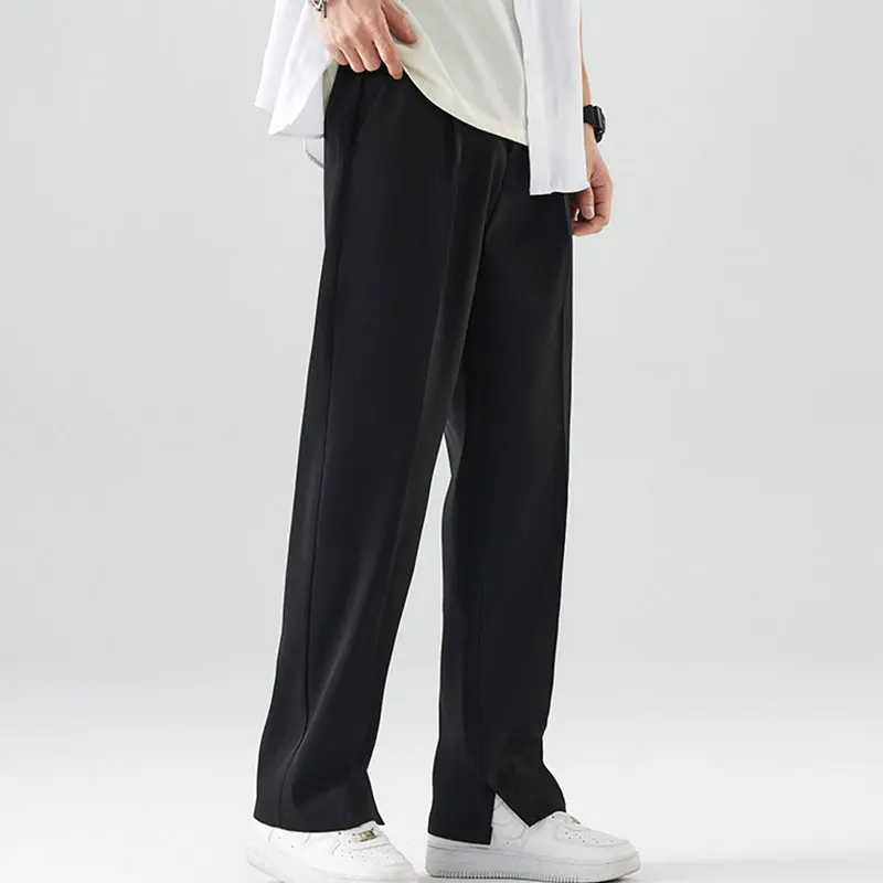 

2023 New Summer Casual Pants Men Breathable Light&Thin Korean Fashion Semi-Wide Banded Waist Slacks Straight Loose Trousers