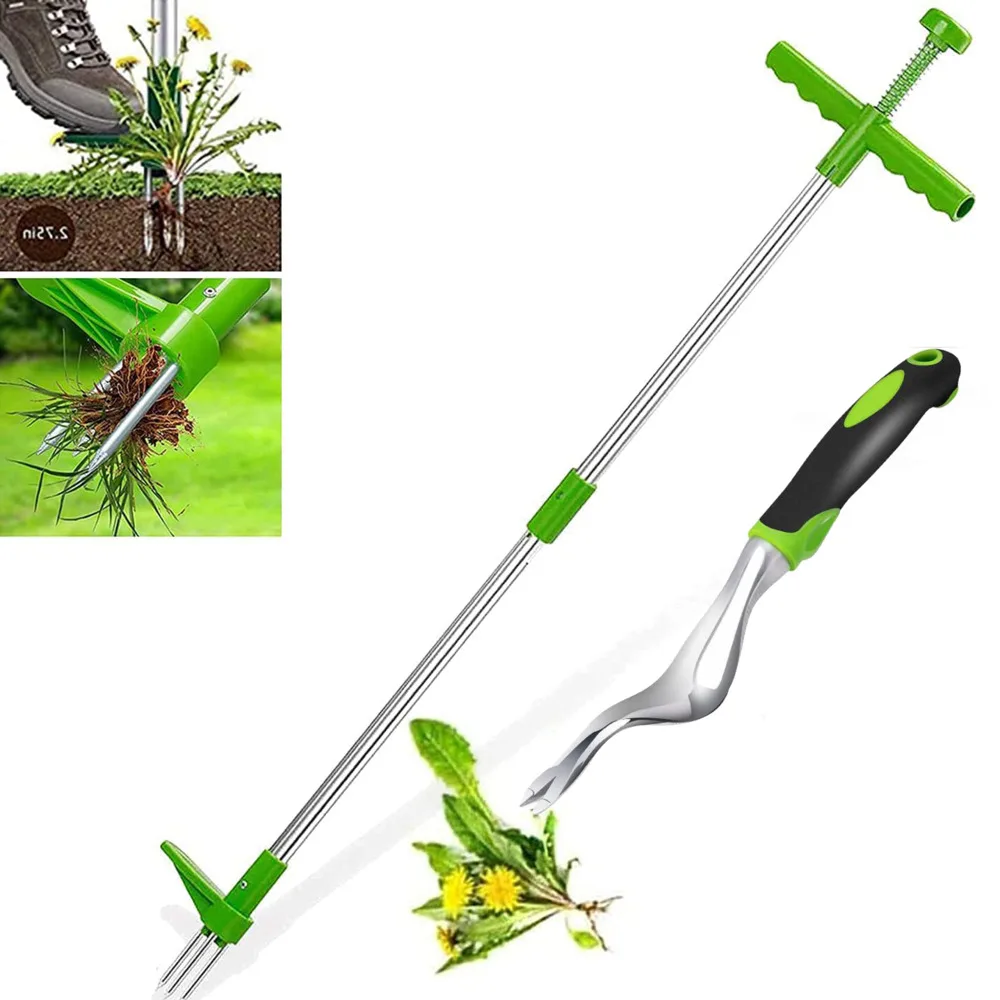 Somolux 52 weed puller standup weeder weeding tool for gardening heavyduty stainless steel claw with long metal handle weed remove tool for