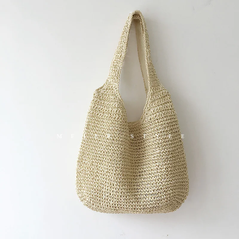 Grass Woven Bag Women's Summer Versatile Casual Shoulder Bag Sen Series Handwoven Bag Large Capacity Beach Bag
