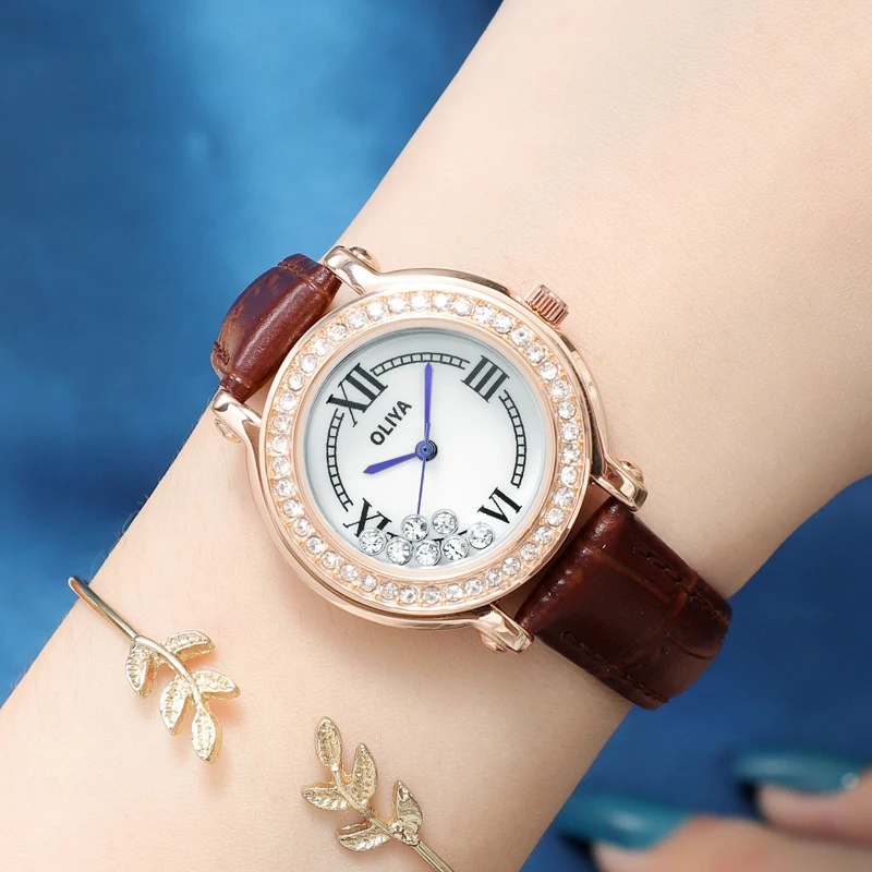 Elegant woman watch steel strap fashion woman glamour rolling shiny diamond blue face student watch zegarek damski reloj muje