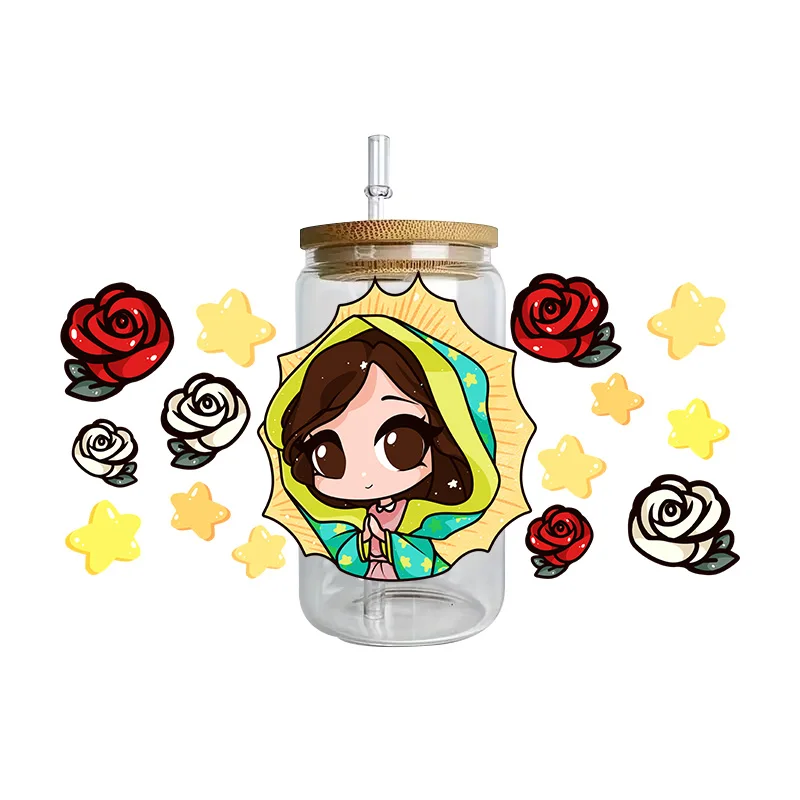 Jesus Series Easy peel waterproof DIY Decals 3D transfers uvdtf crystal stickers 16oz uv dtf cup wraps for Glasses