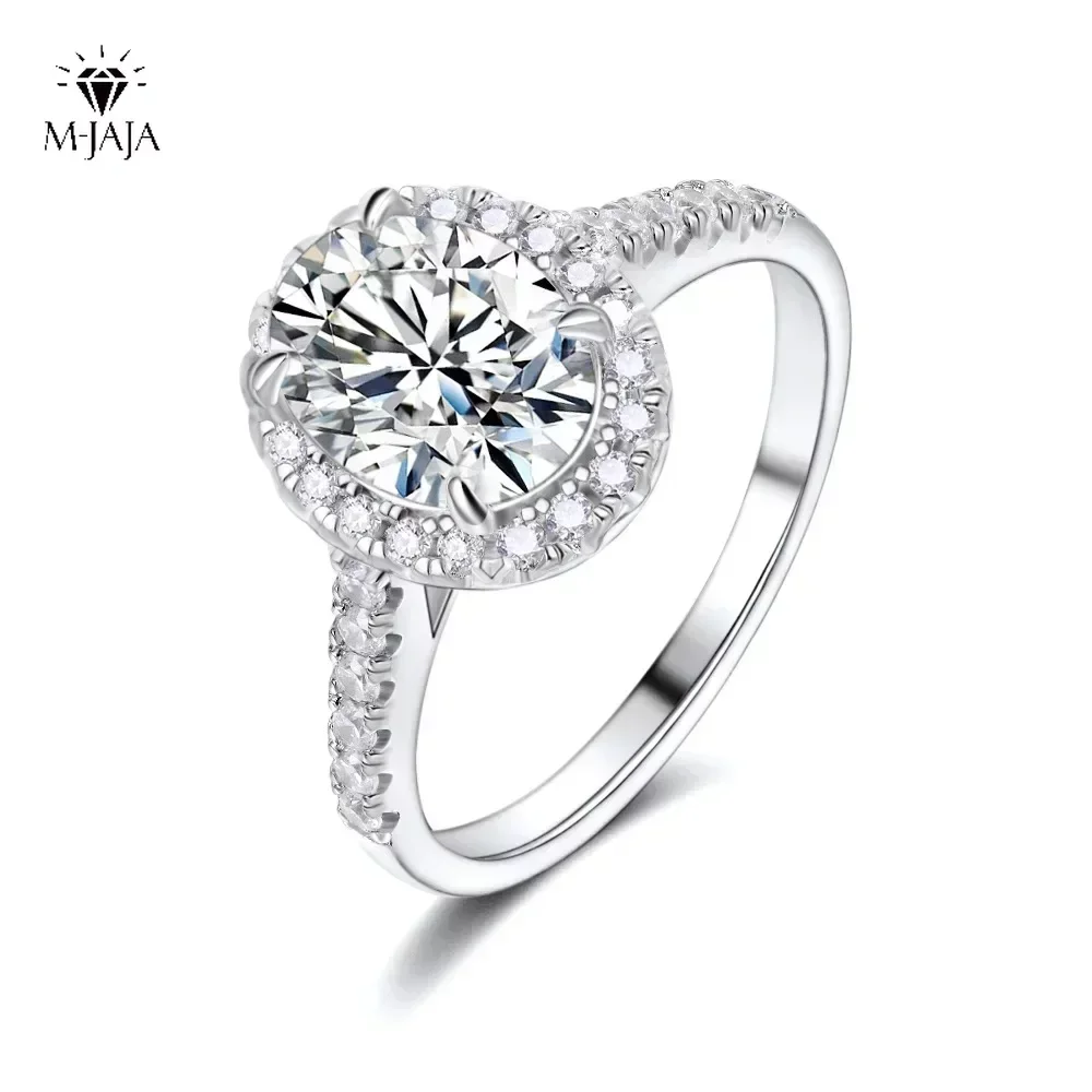 

M-JAJA Halo Moissanite Engagement Rings for Women 925 Sterling Silver Certified Ring 1-2ct Oval Cut D Color Lab Diamond Jewelry