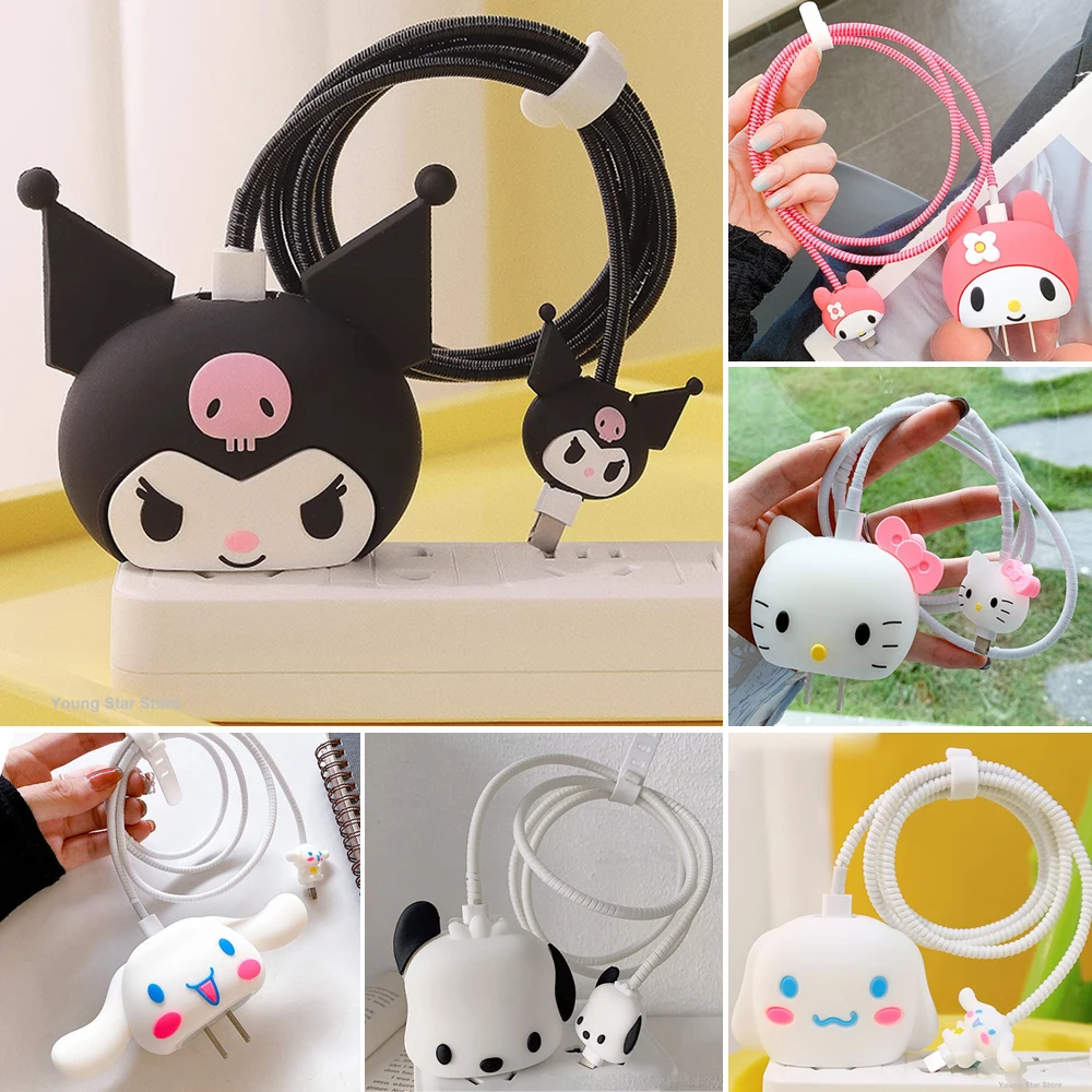 4Pcs Set Cable Protector for iPhone / iPad 18W/20W Charger Protector Case 3D Cartoon Cable Management Phone Wire Cord Organizers