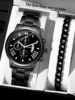2pcs Fashion Business Calendar Men's Round Roman Scale Steel Band Quartz Watch with Trendy Chain Bracelet Set 2