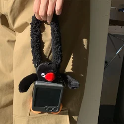 Kawaii Furry Penguin Plush Phone Case - Fluffy Cute Protective Cover - Z Flip 7 (NF390)