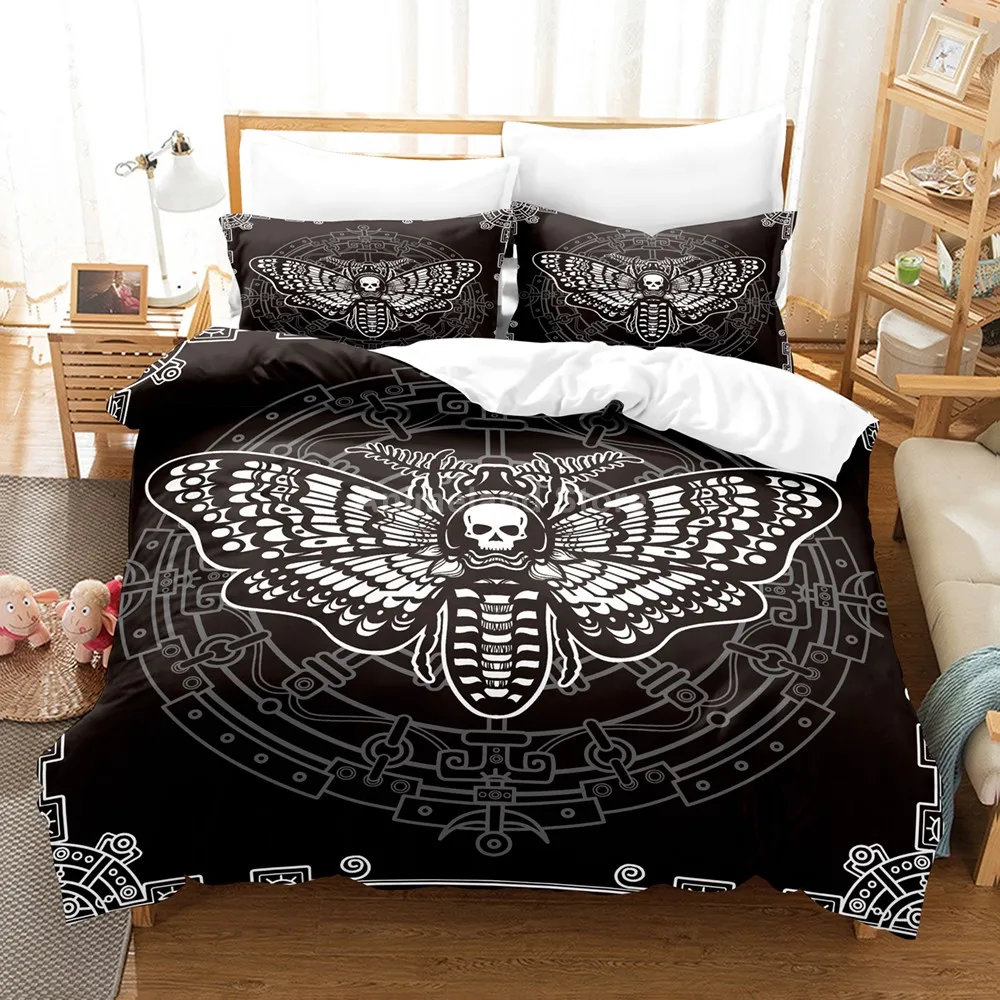 

Skull Death Moth Bedding Set Black Fashion 3D Print Comforter Luxury Queen King Single Size Duvet Cover Set Home Decor Modern