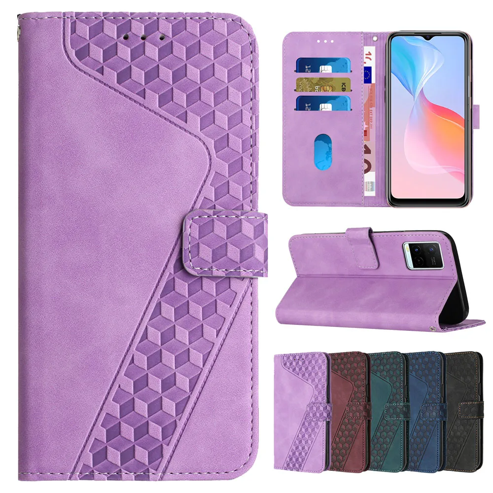 

Wallet Case for VIVO Y77 Y35 Y22S Y76S Y76 Y33S Y21S Y21 Y20 Y20S Y12S Y11S Y17 Embossed 3D Geometric PU Leather Flip Cover