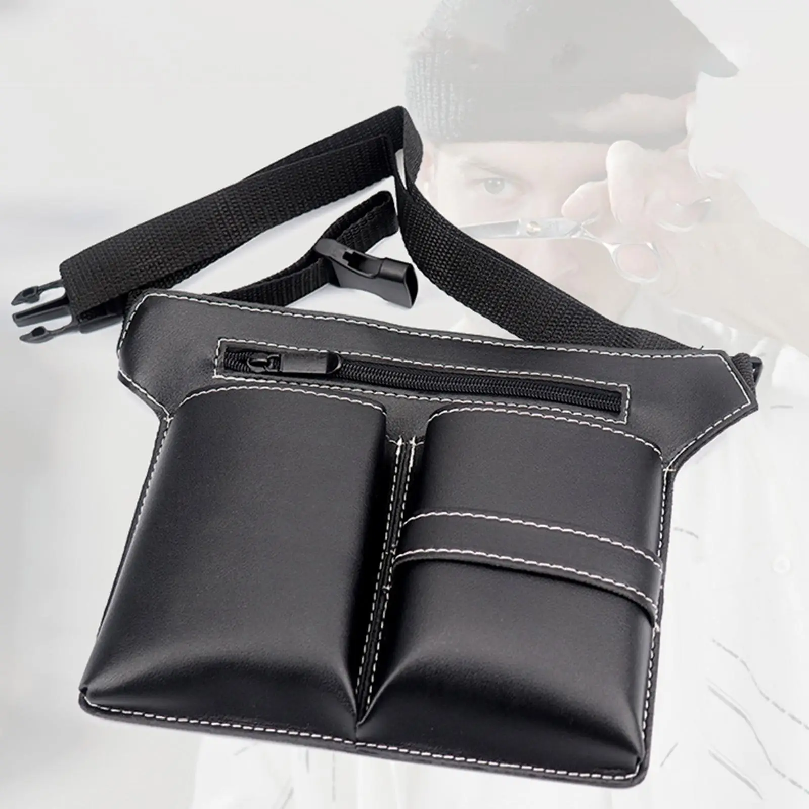 

Hair Scissor Holster PU Leather Black with Waist Belt Professional Hair Stylist Tools Bag for Comb Hair Stylist Salon Barber