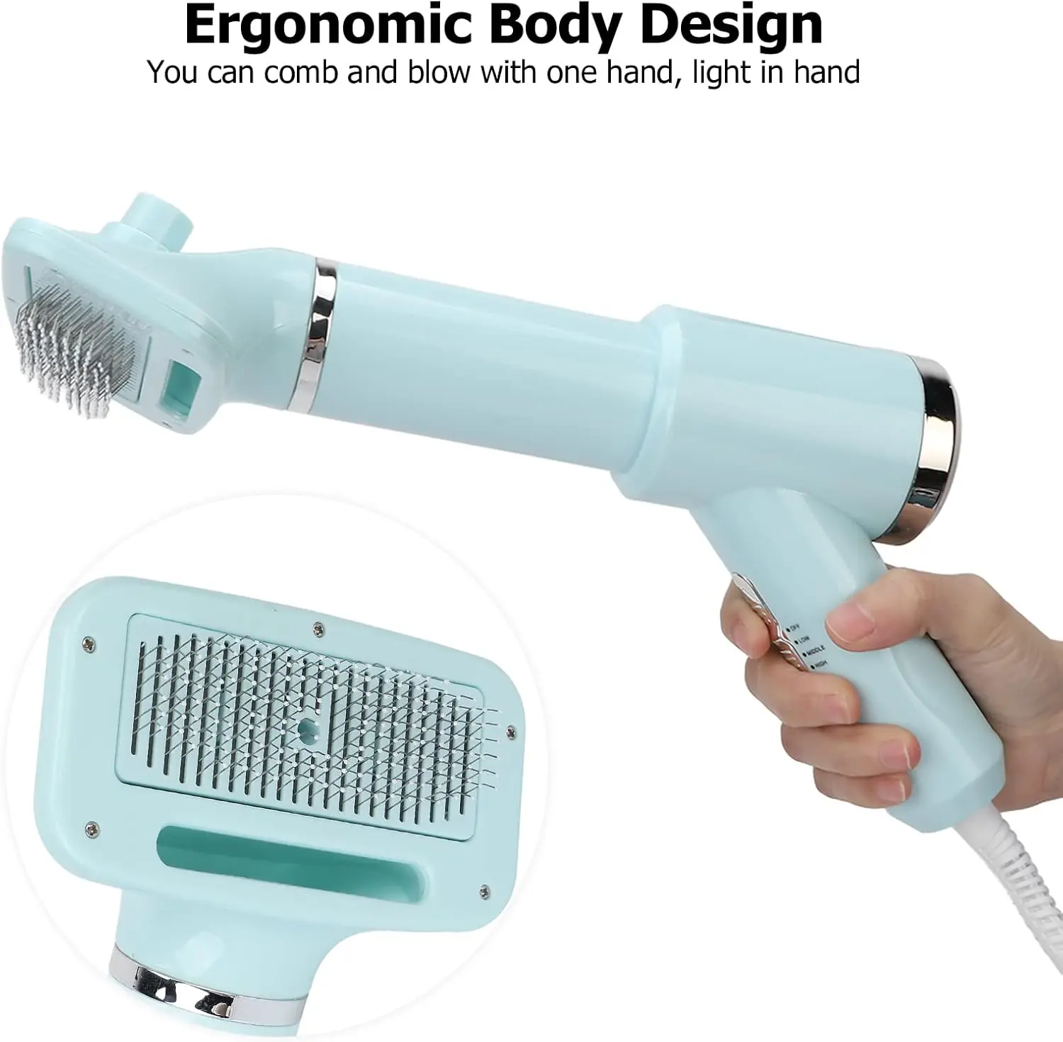 2 in 1 Pet Hair Dryer Brush 3 Gear Adjustable Temperature Dog Hair Dryer with Slicker Brush Pet Grooming for Cats Dogs