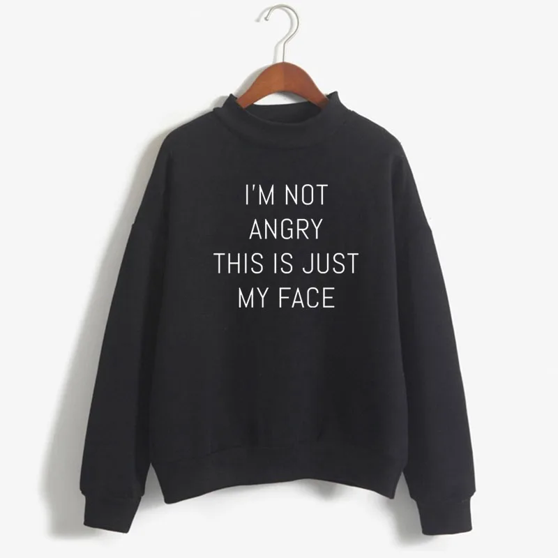 

I'M NOT ANGRY THIS IS JUST MY FACE Print Woman Sweatshirt Korean O-neck Knitted Pullover Thick Autumn Candy Color Girl Clothes