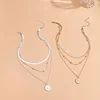 Collier tendance à chaîne serpent plate avec pendentif disque à trois couches pour femme, chaîne de perles simple, accessoires de bijoux de fête