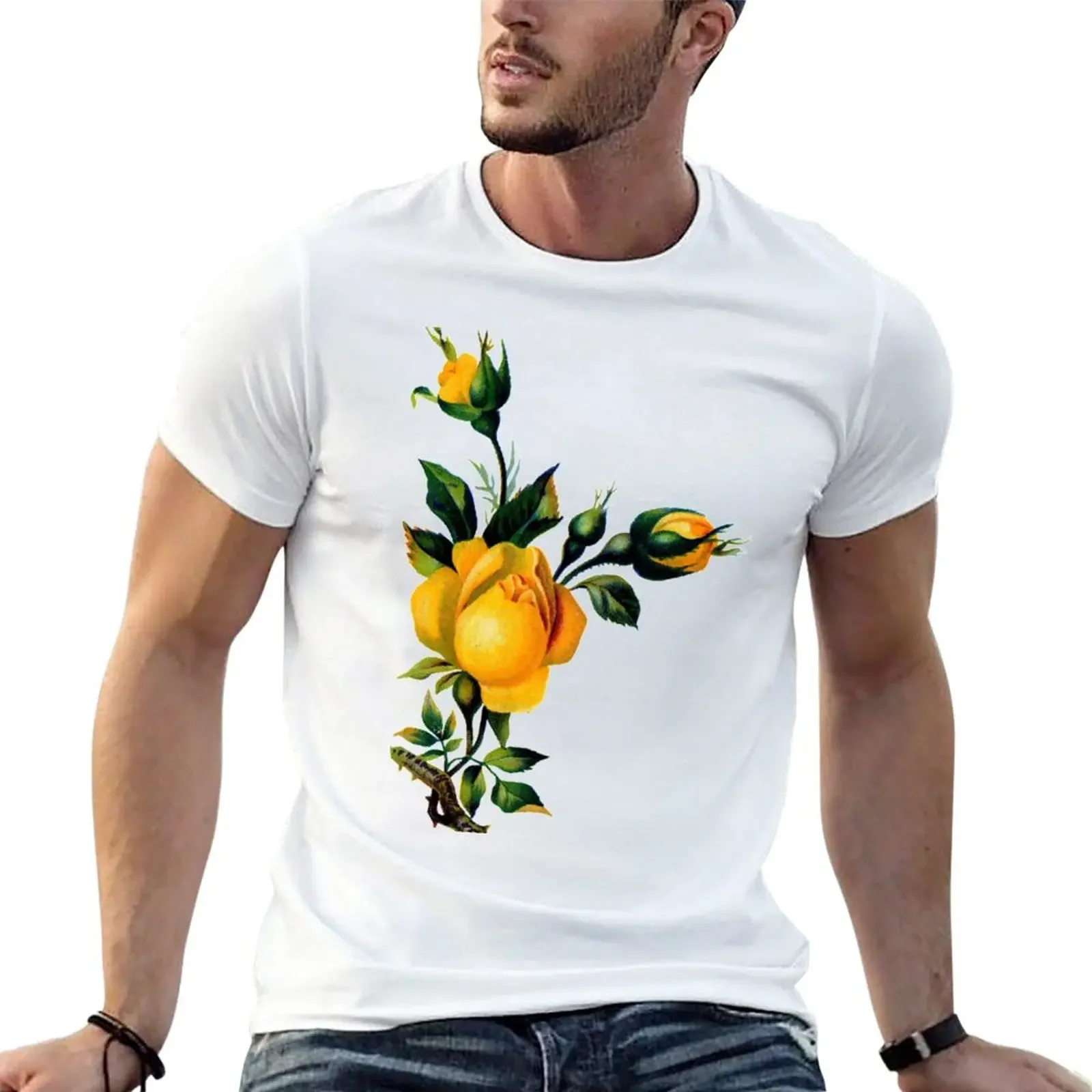 

Мужская летняя футболка большого размера с изображением желтых роз