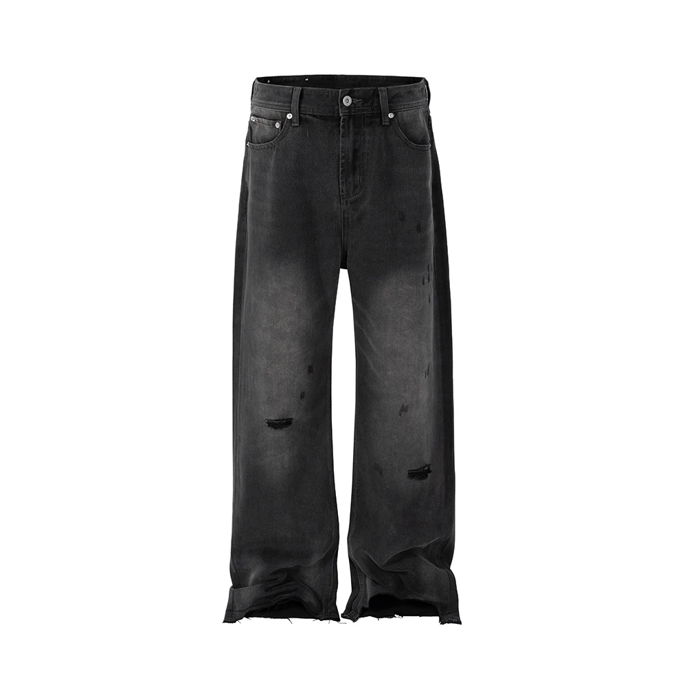 

Vintage Distressed Wshed Blue Black Baggy Jeans for Men and Women Straight Ripped Frayed Casual Denim Trousers Oversize Cargos