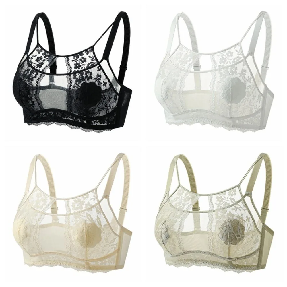 Fashion Mesh Flower Wireless Deep V Bra Anti-sagging Lingerie Underwear for Women Shockproof Adjustable Lace Thin Bra Girls 5