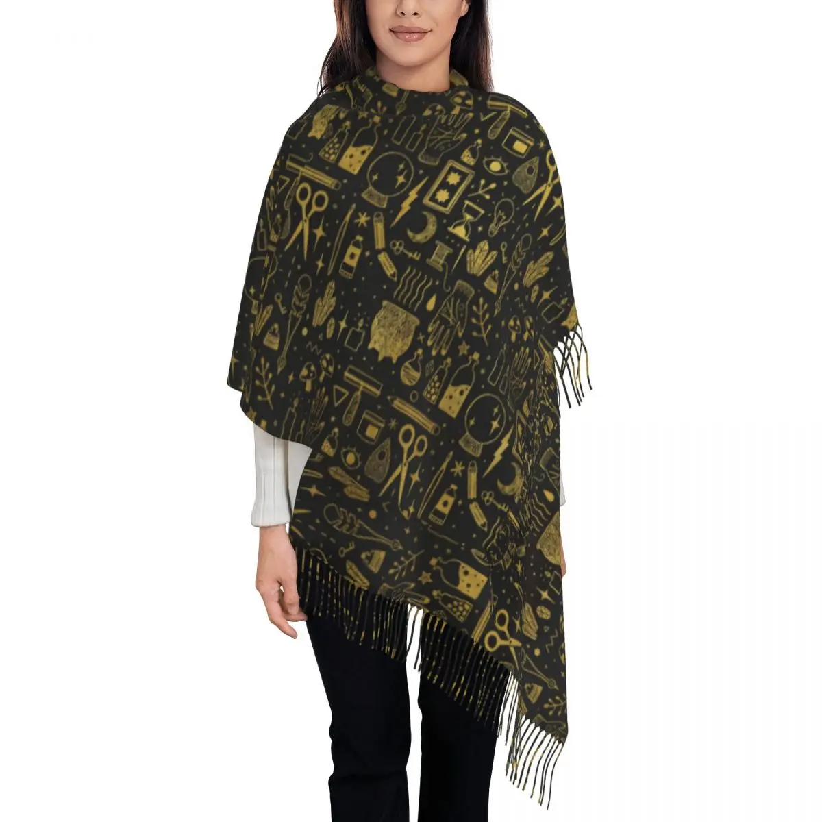 

Womens Scarf Keep Warm Witch Magic Large Scarves with Tassel Spooky Halloween Luxury Brand Shawls Wrpas Winter Bufanda Mujer