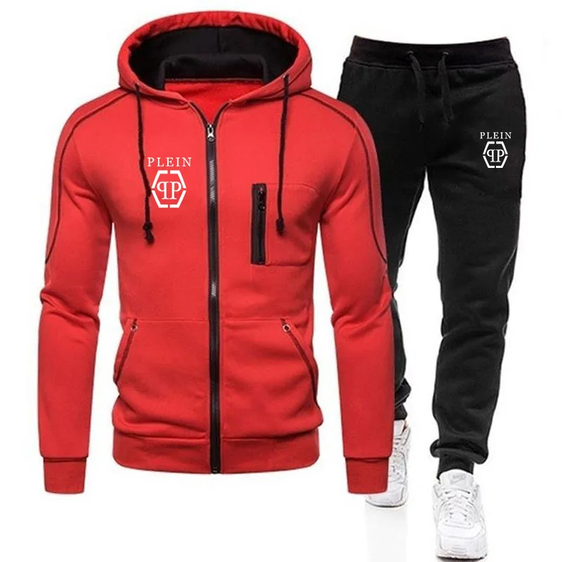 Mens Tracksuits Casual Sweatpants Print Zipper Hooded Sweatshirt Fashion Versatile Jacket Coat Outdoors Jogging Sports Clothing 4