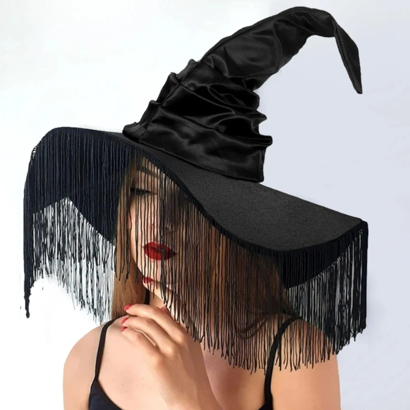 

Black Witch Hat for Halloween Wide Brim Party Hat Women Witchcap Wizard Hat Carnival Costume Night Club Female Dropship