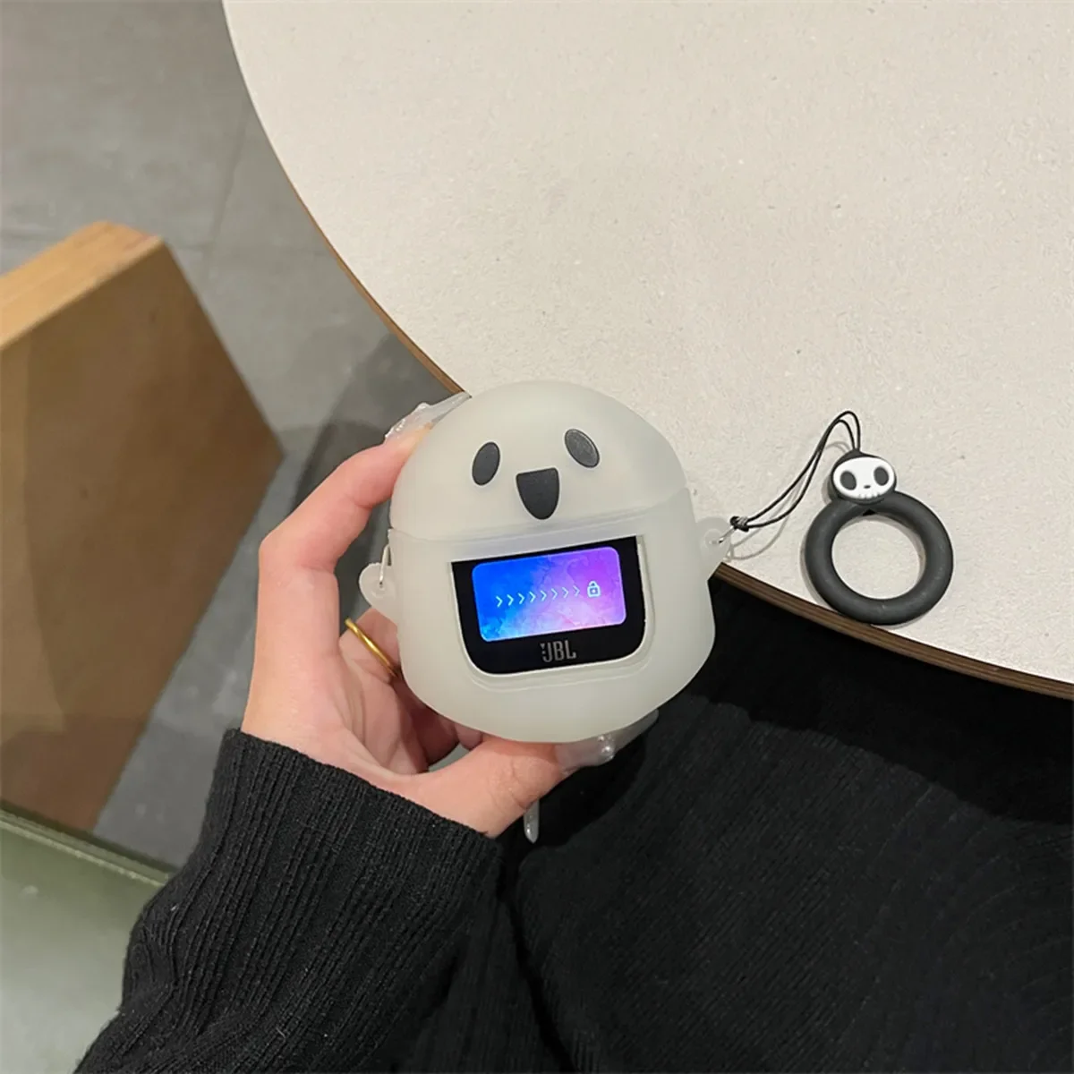 3D Ghost Silicone Earphone Case - Fun, Shockproof Protective Cover with Ring