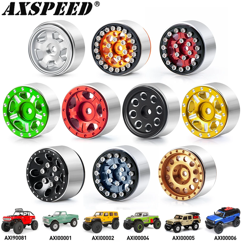 Axspeed 4Pcs Metal 1.0 Beadlock Cerchioni Mozzi Per 1/24 Axial Scx24 Ax24 Fcx24 Fms, 1/18 Trx4M Bronco Defender K10 Parts