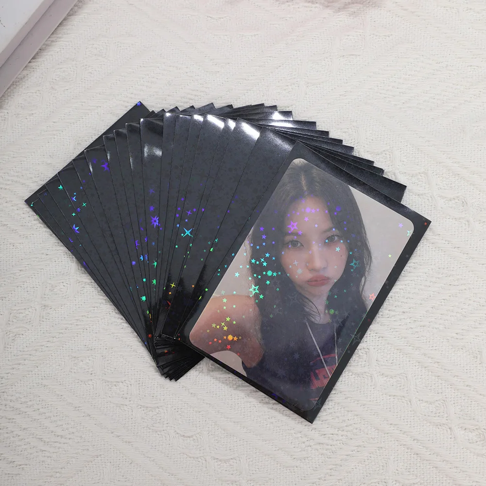 레이저 스타 깜박이는 사진 카드 슬리브, 카드 호일 아이돌 사진 카드홀더, 한국 탑로더 사진 보호대 커버, 61x91mm, 50 개