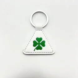 Green White Four Leaf Clover Leather Keychain with Lucky Pendant Accessories (Four Leaf Clover)