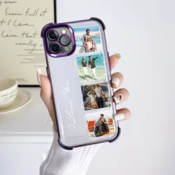 Personalized Electroplated Shockproof Clear Phone Case with Photo Insert - iPhone 15 Plus (PURPLE)