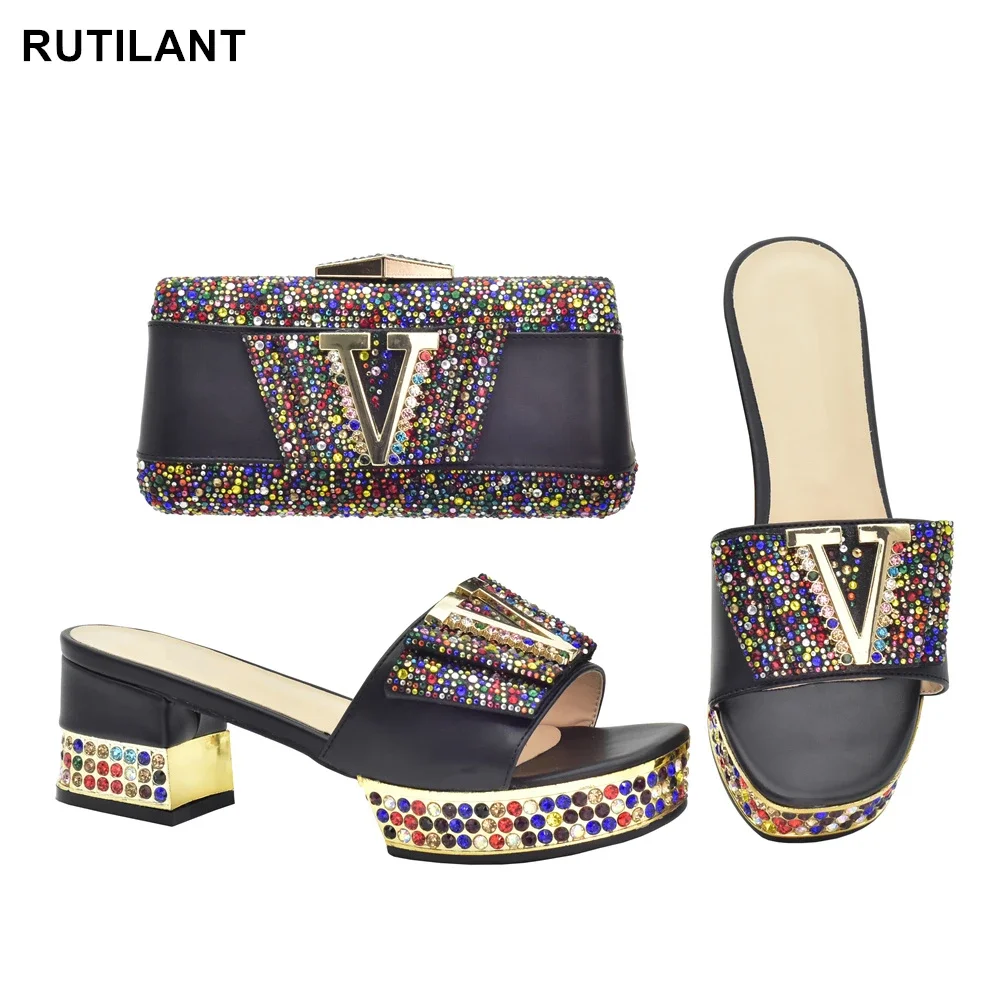 

New Arrival Women Shoes and Bags To Match Set Italy Italian Ladies Party Shoes and Bags To Match Set Decorated with Rhinestone