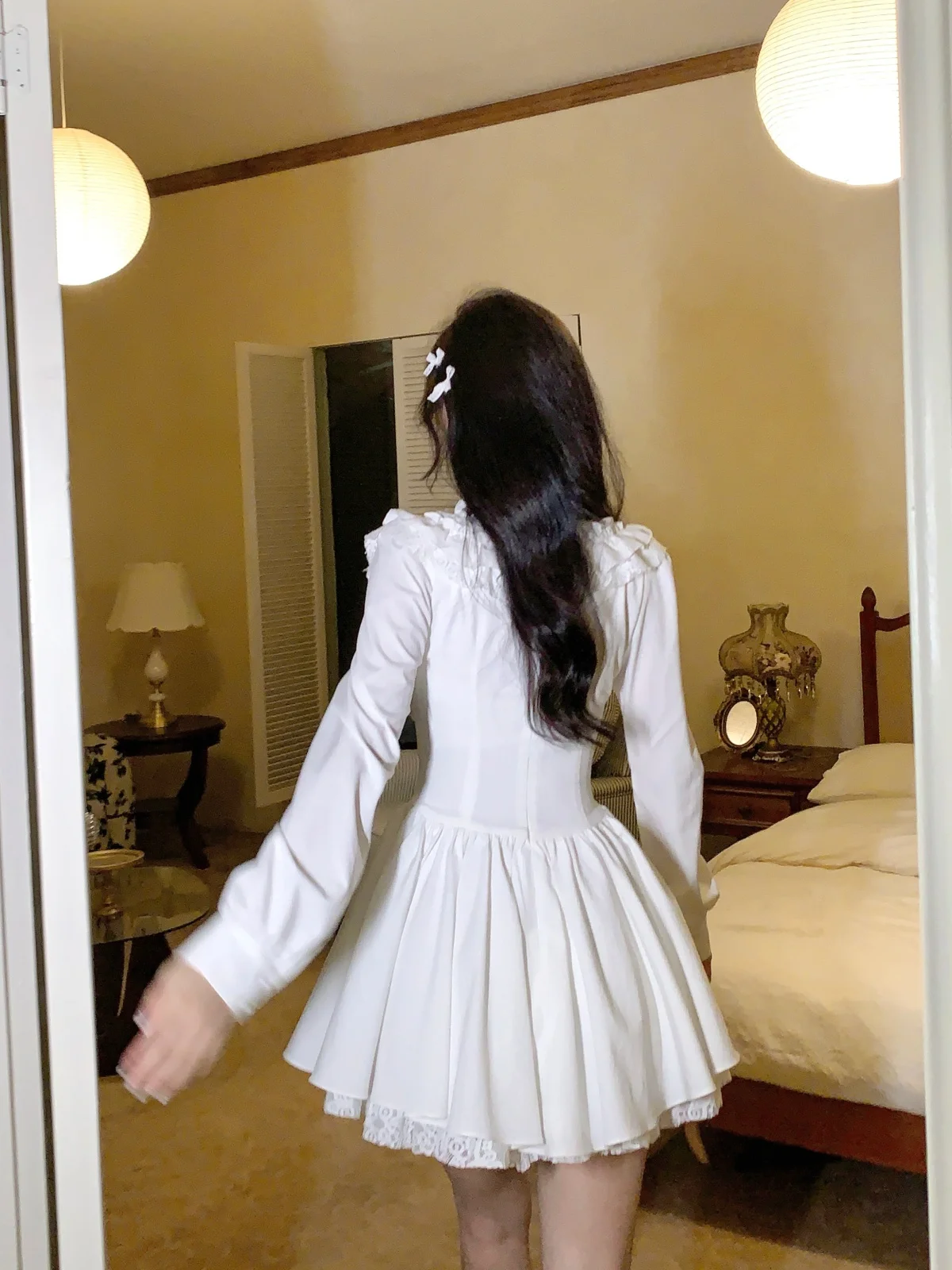 Elegant White Short Dresses for Women Lace Ruffles V-neck A-line Birthday Party Dress Korean Korean Y2K One Piece Mini Vestido
