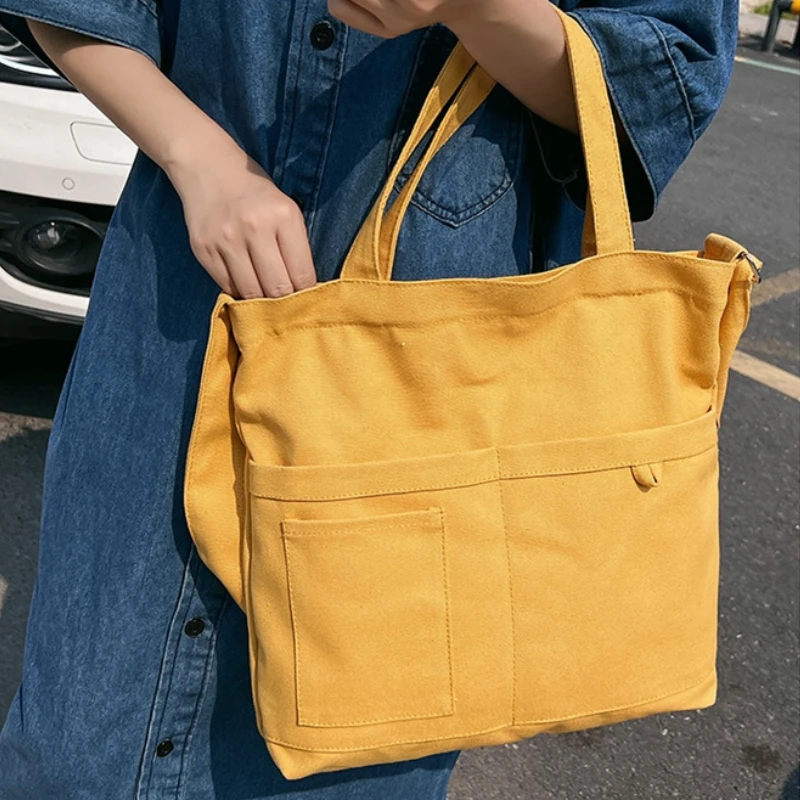 Canvas Bag for Women Harajuku Trendy Simple Art Design Pocket Large Capacity Storage Bag Casual Shopping Student Crossbody Bag