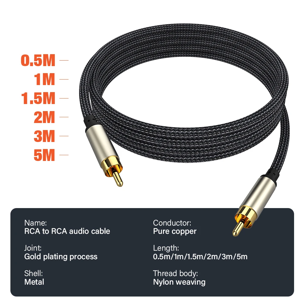 Premium RCA Coaxial S/PDIF Cable with Phono Plug Connector - High-Quality Audio/Video Transmission, Available in Multiple Lengths