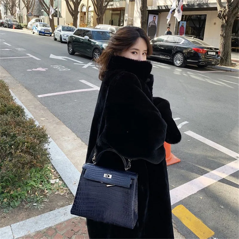 Winter New Imitation Mink Faux Fur Coat Plush Long Coat Women Warm Thicken Overcoat Fashion Stand Collar Loose Casual Jackets