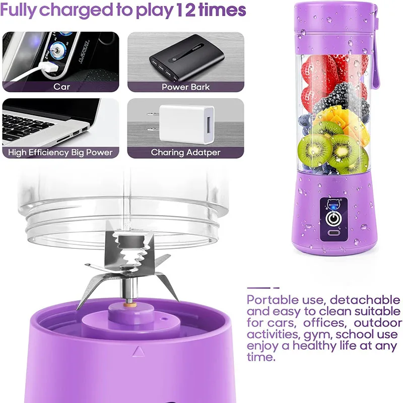 блендер ortable Blender Mini Juice Blender USB Rchargeable Juicer Cup with Six Blades in 3D Blender Home/Office/Outdoors1800AH 2