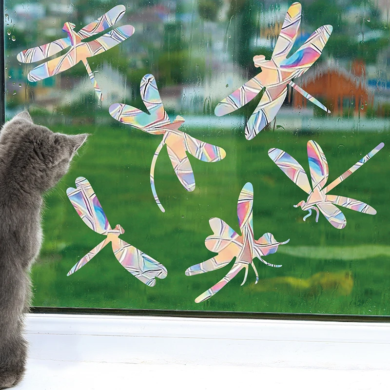 1Set Snow Leave Dragonfly Butterfly Prism Electrostatic Glass Stickers PVC Static Window Stickers Suncatcher Sticker Sun Catcher