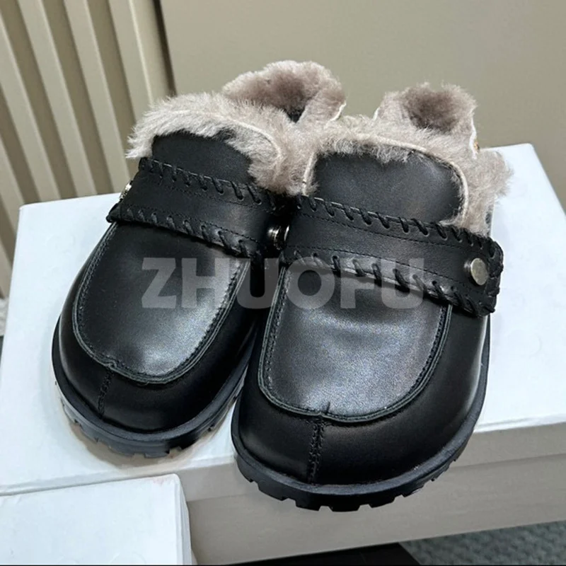 

Winter 2024 New Style Lady Wool Slippers Sewing Thread One character Strip Design Female Shoes Simplicity Versatile Slippers
