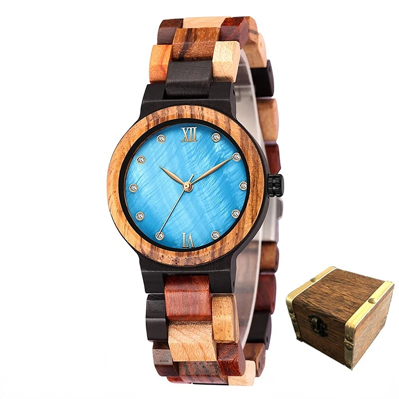 

KUNHUANG New Listing Wooden Women Watch Japan Movement Quartz Watch Ladies Top Brand Luxury Female Watch Clock