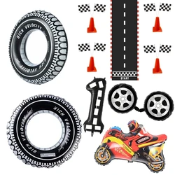 PVC Tyres Car Wheels Balloon Kids Birthday Inflatable Balloons Racing Car Theme Checkered Flag Racing Party Decoration Supplies