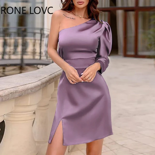 One Shoulder Satin Drape Dress | One Shoulder Dresses Formal - Women Solid  Elegant - Aliexpress