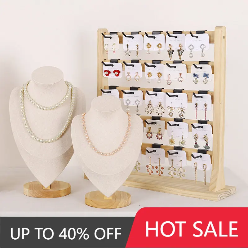 Solid Wood Set Jewelry Frame Hanging Earring Frame Necklace Shelf Desktop Bracelet Ring Display Prop Jewelry Display Frame high grade wood grain ring plate jewelry display shelf diamond plate ring storage props jewelry boxes and packaging