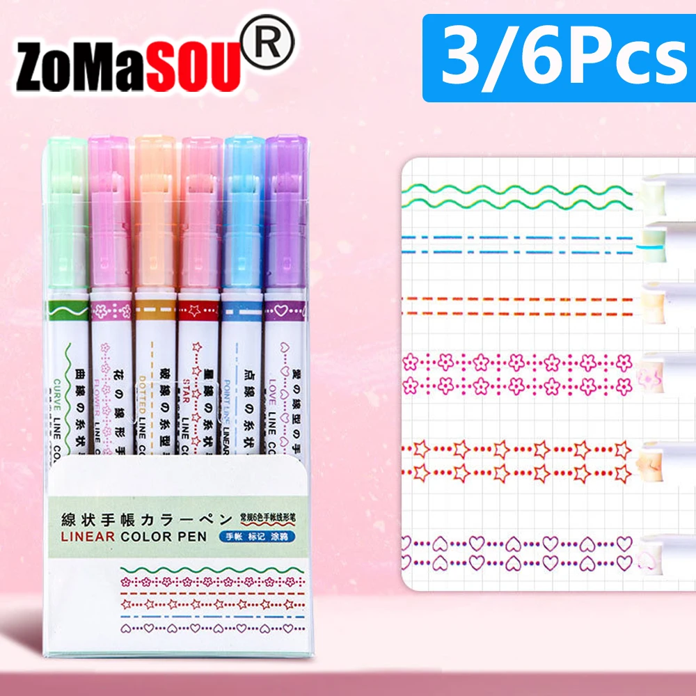 Kawaii Flower Shape Outline Highlighter Pens Curve Roller Tip Pens Marker Graffiti Pen Stationery School Gifts 3/6Pcs highlighter marker highlighter pen marker pen