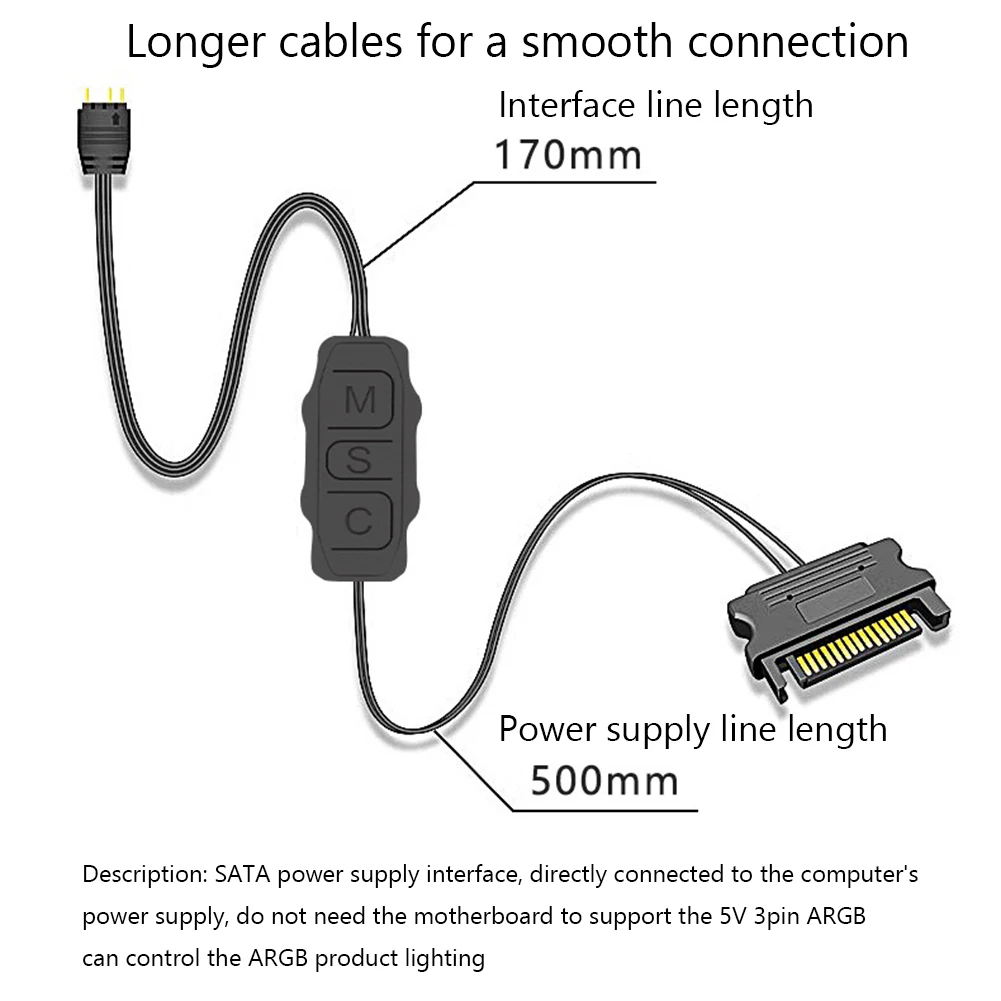 5V 3PIN ARGB Controller ARGB 5V 3PIN To SATA Interface Extension Cable Light Controller for PC Case Fan