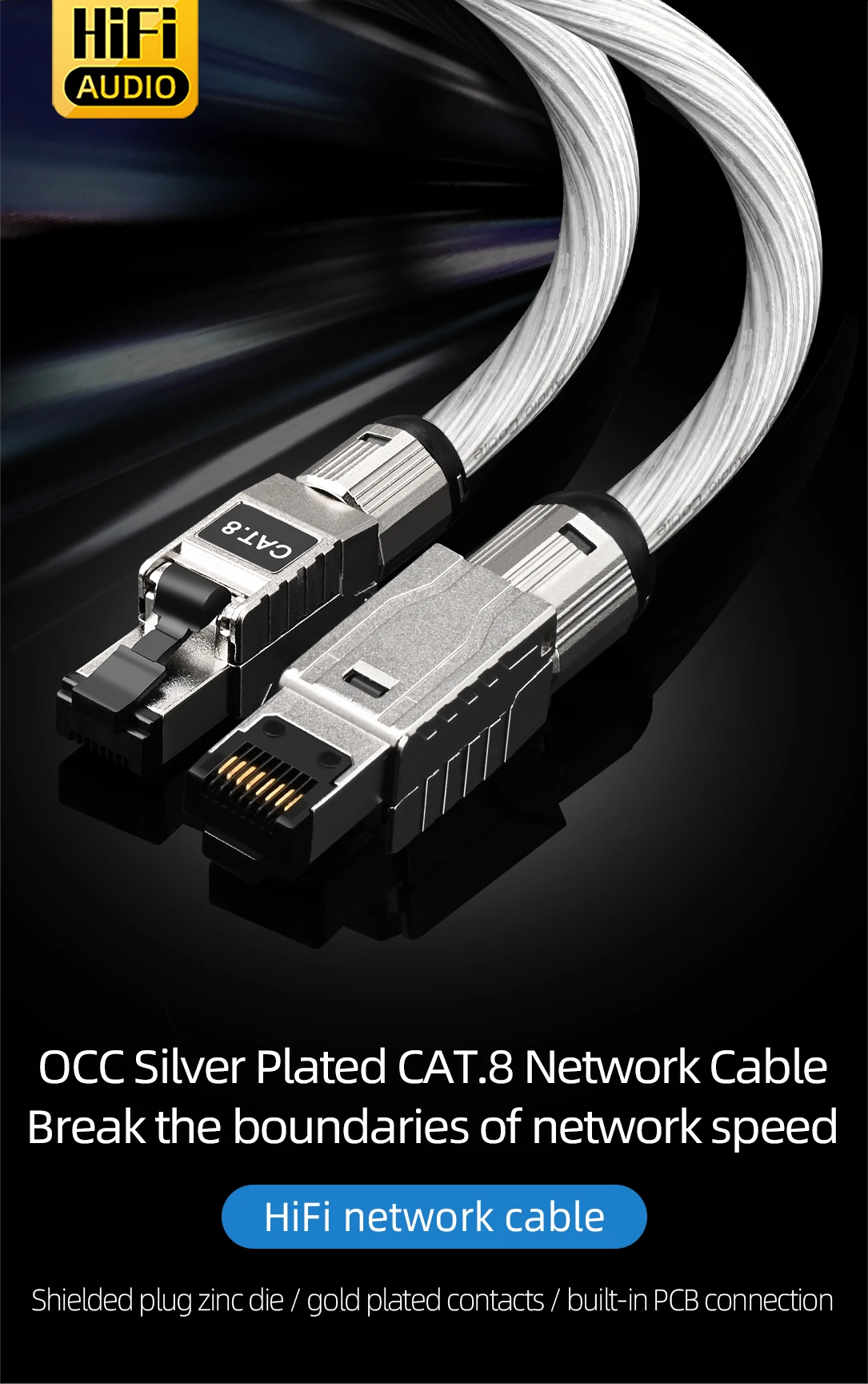 Hifi Ethernet Cable High Performance OCC Silver Plated Cat8 Network Cable Internet Cord for PC Router Laptop 1