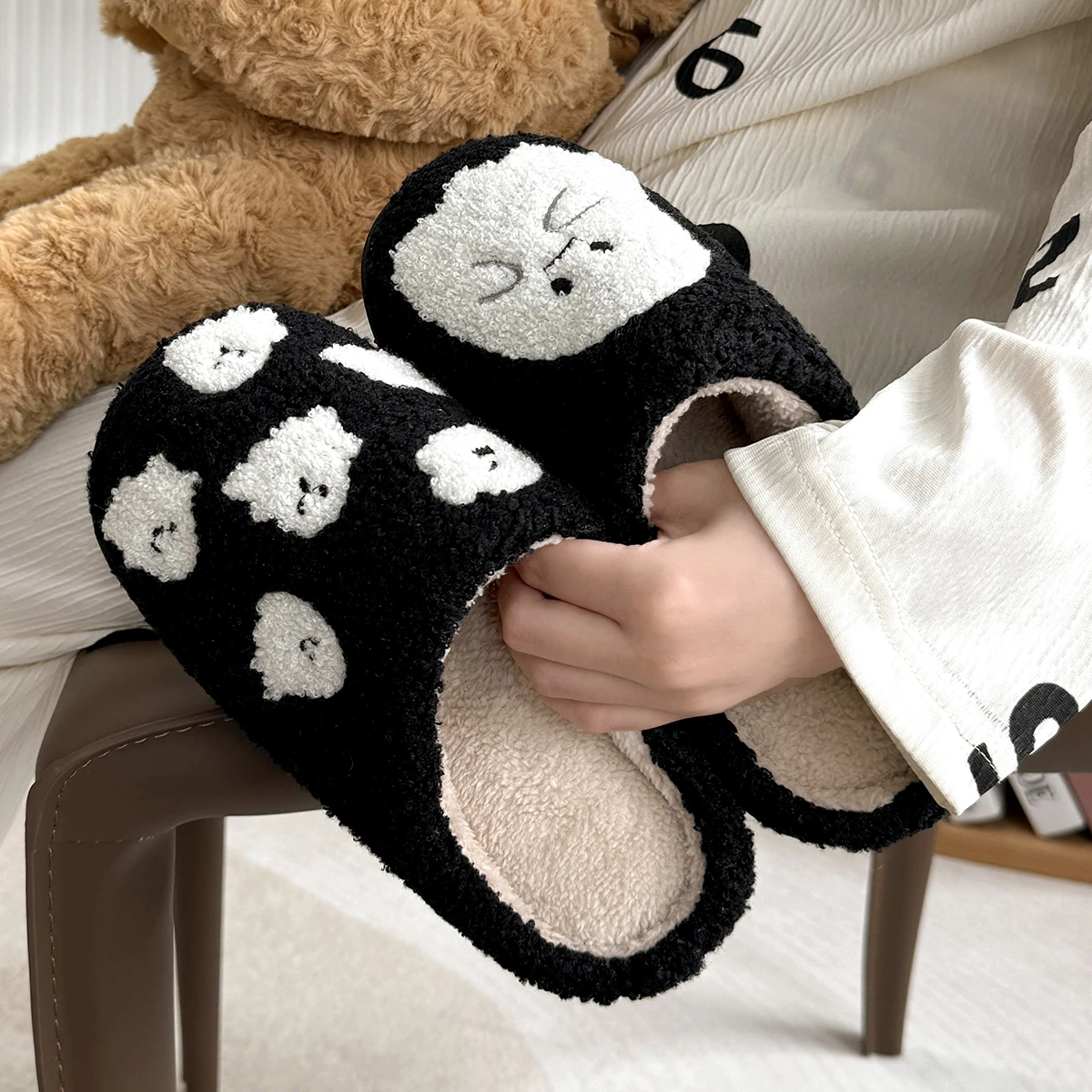 QYCKABY Ghost Design Black Cotton Slippers Non-slip Thick Sole Lightweight stuffed Slippers Unisex Holiday Gift Official-website 3